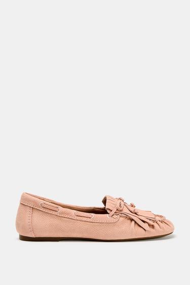 LEATHER LOAFERS WITH FRINGES - Pink by Zara