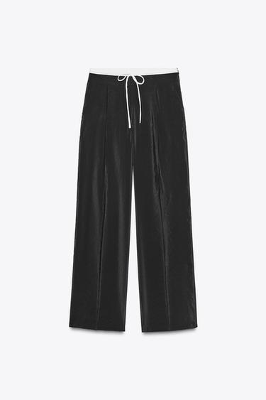 WIDE-LEG TROUSERS WITH DOUBLE WAIST - Black by Zara