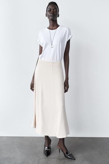 CREPE MIDI SKIRT - Ecru by Zara - Image 0