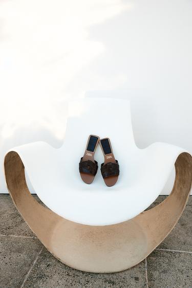 FLAT EMBOSSED LEATHER SANDALS - Chocolate Brown by Zara - Image 0