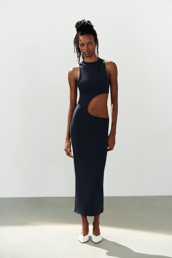STRETCH MIDI DRESS WITH SLIT - Blue by Zara - Image 0