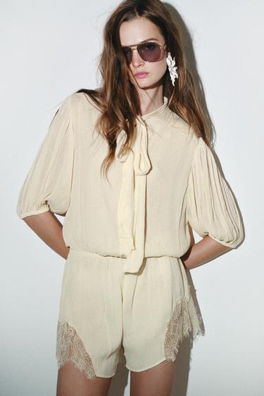 ZW COLLECTION LACE PLAYSUIT - Ecru / Beige by Zara