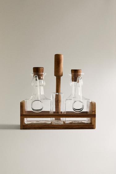 BOROSILICATE GLASS AND WOOD CRUET SET -  by Zara - Image 0