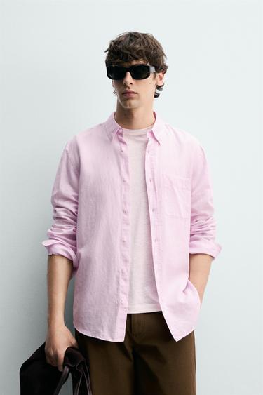 REGULAR FIT LINEN-COTTON SHIRT - Pink by Zara