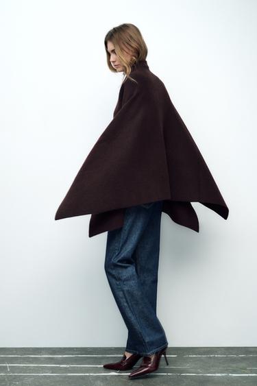 ASYMMETRIC KNIT CAPE - Burgundy by Zara - Image 0