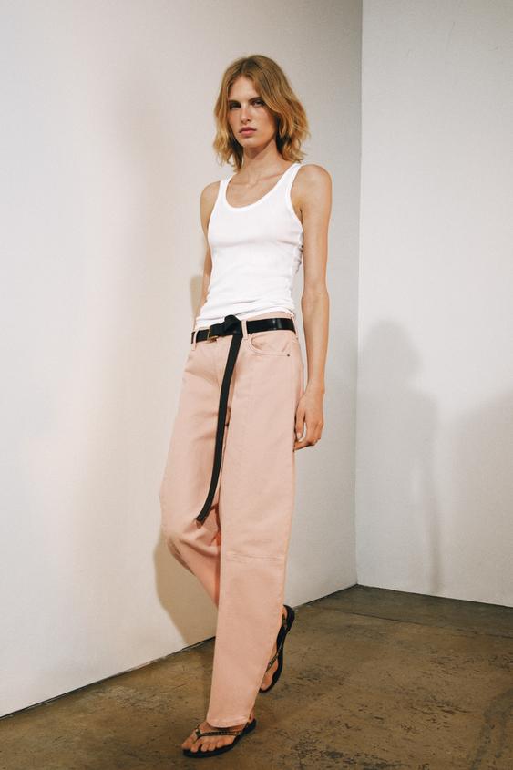 ZW COLLECTION BARREL PATCHWORK MID-WAIST JEANS - Pink by Zara - Image 0