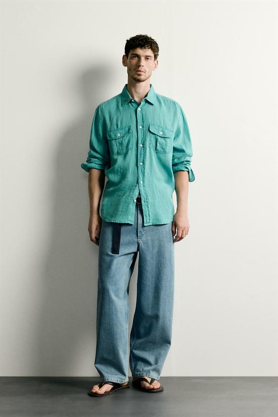 100% LINEN RELAXED FIT SHIRT - Turquoise by Zara - Image 0