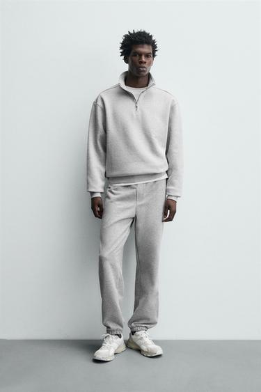 BASIC QUARTER-ZIP SWEATSHIRT - Grey marl by Zara