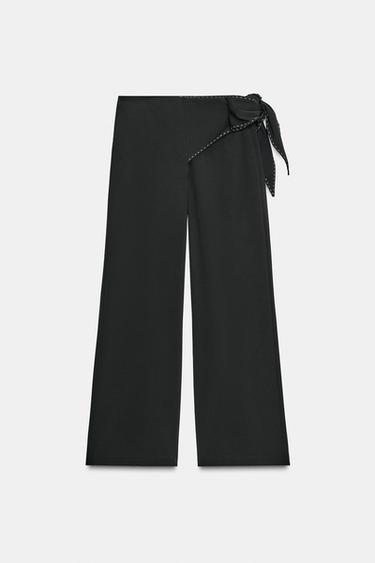 TROUSERS WITH TIE AND TOPSTITCHING - Black by Zara