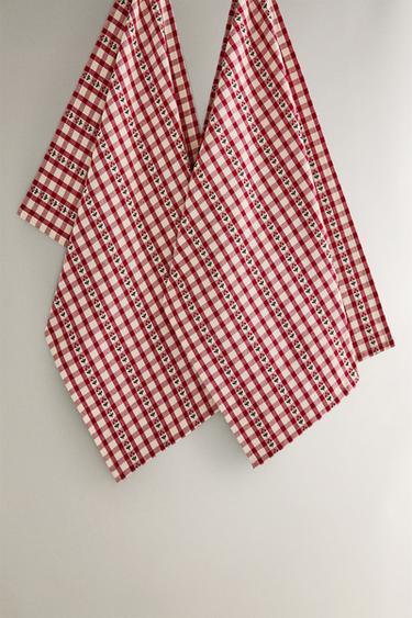 PACK OF COTTON CHRISTMAS CHECK TEA TOWELS (PACK OF 2) - Red by Zara