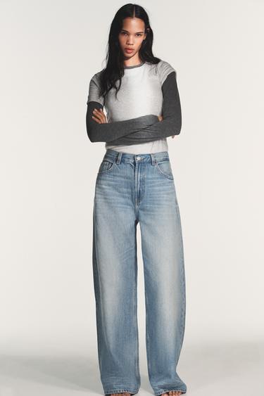 TRF EXTRA WIDE-LEG HIGH-WAIST JEANS - Pastel blue by Zara