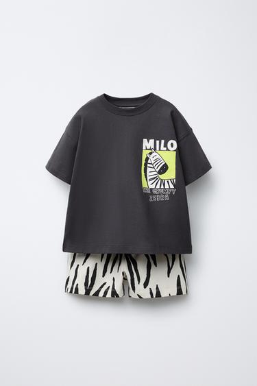ANIMAL PRINT T-SHIRT AND JOGGING BERMUDA SHORTS SET - Anthracite grey by Zara
