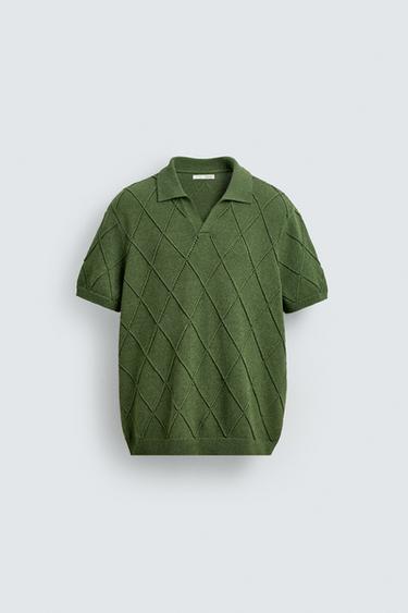 OPENWORK TEXTURED KNIT POLO SHIRT - Khaki by Zara