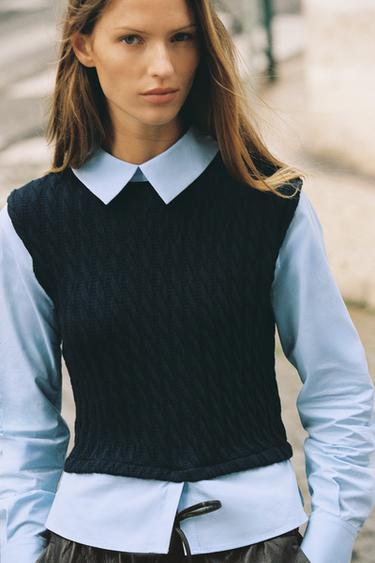 CONTRAST POPLIN SHIRT - Navy blue by Zara