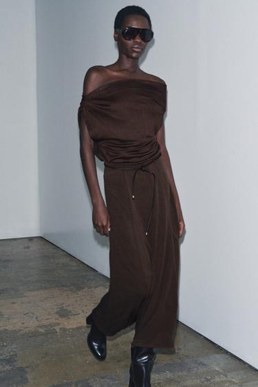 KNITTED CUT-OUT SKIRT WITH BELT - Brown by Zara