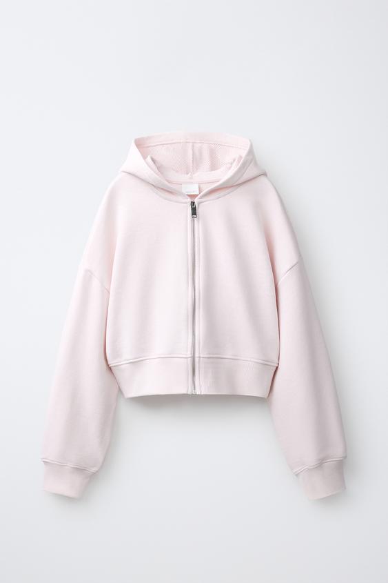 CROPPED ZIP-UP SWEATSHIRT - Light pink by Zara - Image 0