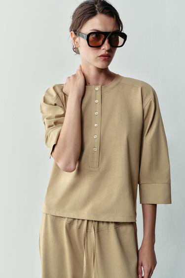 COMBINED T-SHIRT - camel by Zara