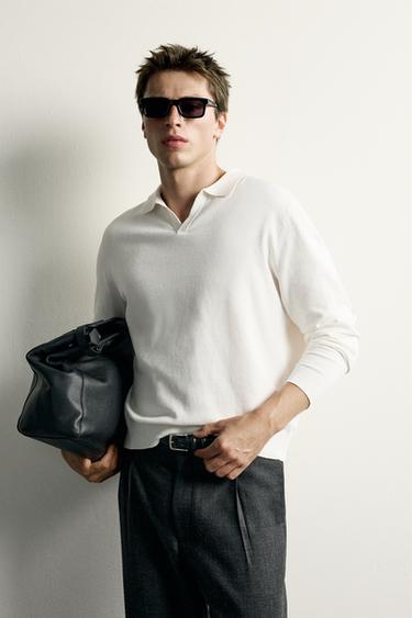COTTON-LINEN REGULAR FIT KNIT POLO SHIRT - Ecru by Zara