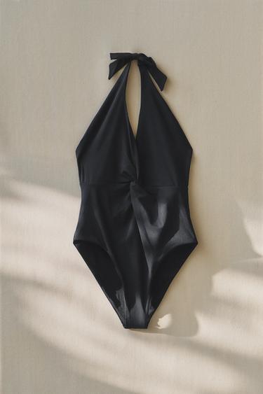 HALTER BEACH SWIMSUIT WITH KNOT - Black by Zara