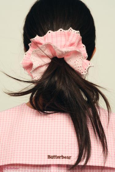BUTTERBEAR © DOUBLE CHECK AND EMBROIDERED HAIR TIE - Pink by Zara