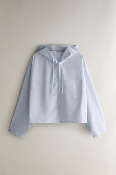 STRIPED SHIRT WITH HOOD - Blue by Zara