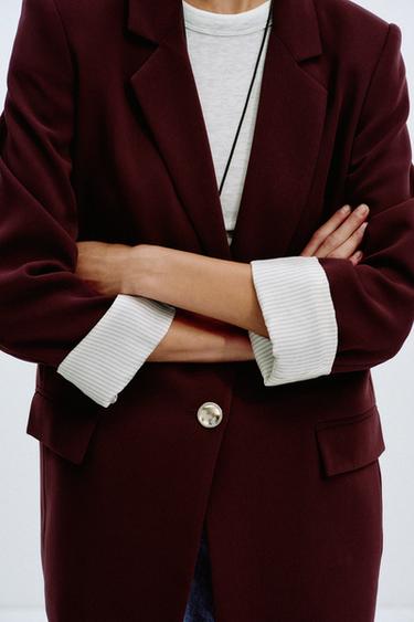 PRINTED CUFF BLAZER - Burgundy by Zara