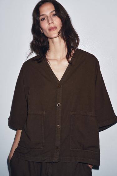 RELAXED SHIRT ZW COLLECTION - Brown by Zara