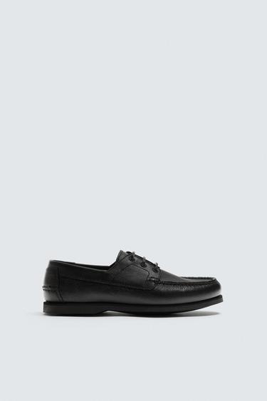 LEATHER DECK SHOES - Black by Zara - Image 0
