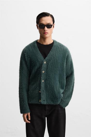 TEXTURED RIBBED CARDIGAN - Green / Blue by Zara