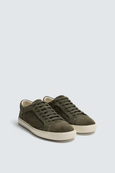 LEATHER TRAINERS - Khaki Green by Zara