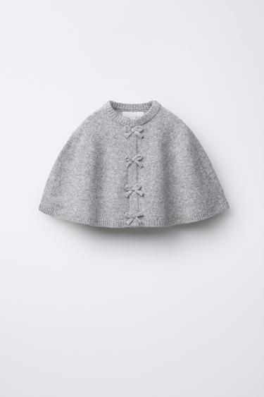 CAPED PONCHO WITH BOWS - Grey by Zara