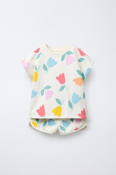 MEDIUM WEIGHT PRINTED T-SHIRT AND BERMUDA SHORTS SET - Ecru by Zara - Image 0