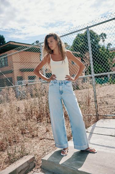 Z1975 MID-WAIST BARREL JEANS WITH TURN-UP HEMS - Light blue by Zara