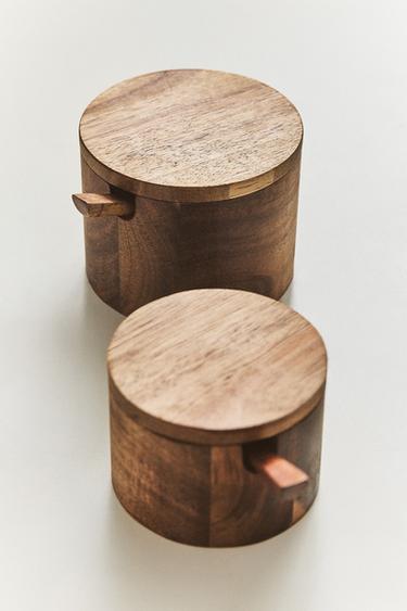 WOODEN SUGAR BOWL WITH SPOON - Light beige by Zara