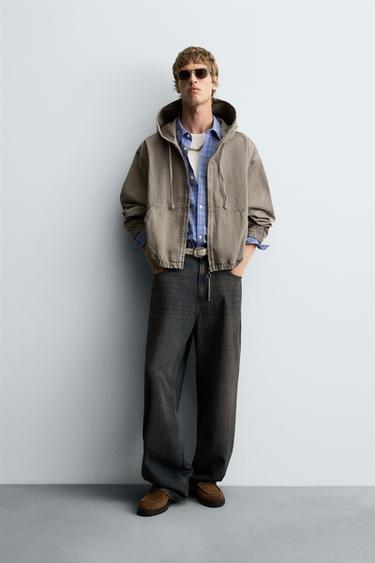 WASHED HOODED JACKET - Green by Zara