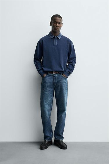 CONTRAST COLLAR POLO SWEATSHIRT - Blue / Indigo by Zara - Image 0