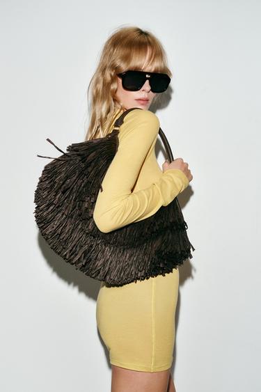 FRINGED TOTE BAG - Chocolate by Zara