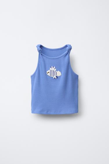RIBBED TOP WITH KNOTTED FISH DETAIL - Blue by Zara - Image 0
