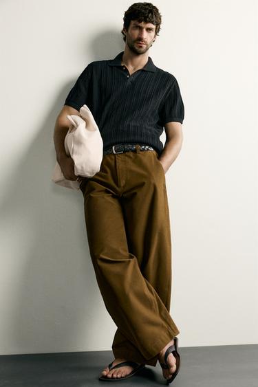 OPEN-KNIT TEXTURED POLO SHIRT - Black by Zara