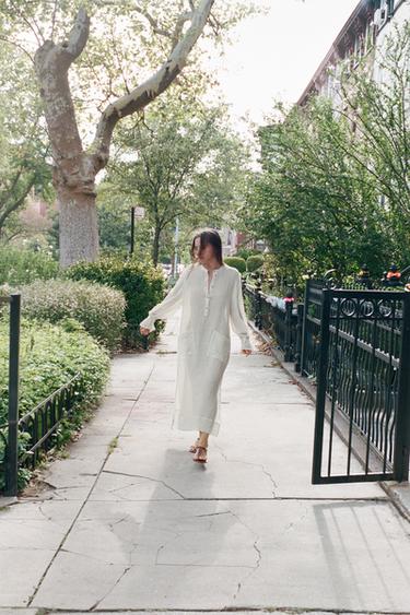 100% LINEN TUNIC DRESS - White by Zara