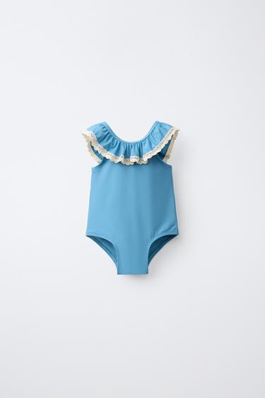 2-6 YEARS/ SWIMSUIT WITH CONTRAST LACE TRIM - Petrol blue by Zara