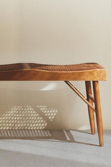 WOOD AND RATTAN BENCH - Brown by Zara