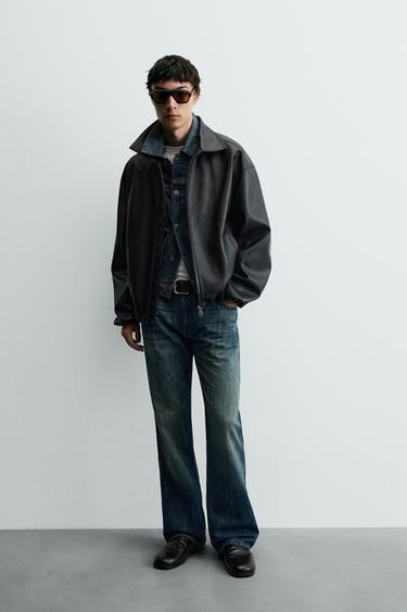 LEATHER EFFECT BOMBER JACKET - Black by Zara