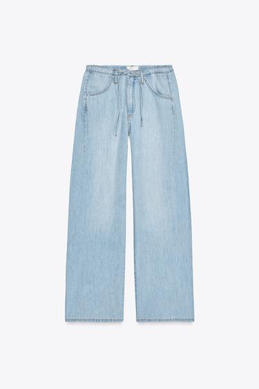 DRAWSTRING LOOSE-FITTING DENIM TROUSERS - Light blue by Zara