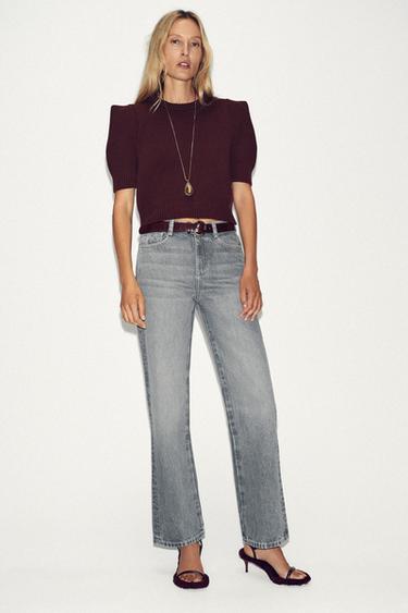SHORT SLEEVE KNIT JUMPER WITH PADDED SHOULDERS - Maroon by Zara