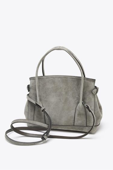 LEATHER MINI CITY BAG - Grey by Zara