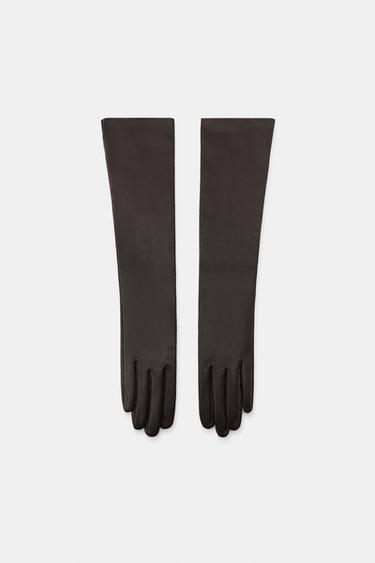 100% LEATHER LONG GLOVES - Chocolate by Zara