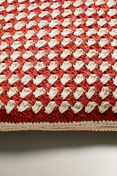 CROCHET CUSHION COVER - Ecru / Red by Zara