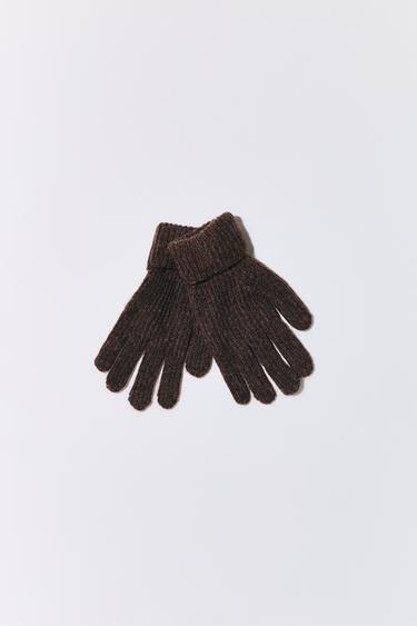 PLAIN KNIT GLOVES - Brown by Zara