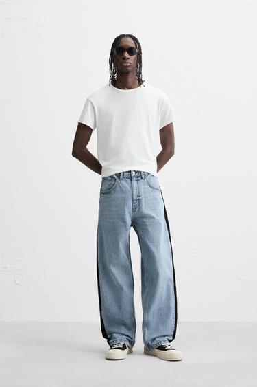 BAGGY FIT JEANS WITH STRIPES - Light blue by Zara - Image 0